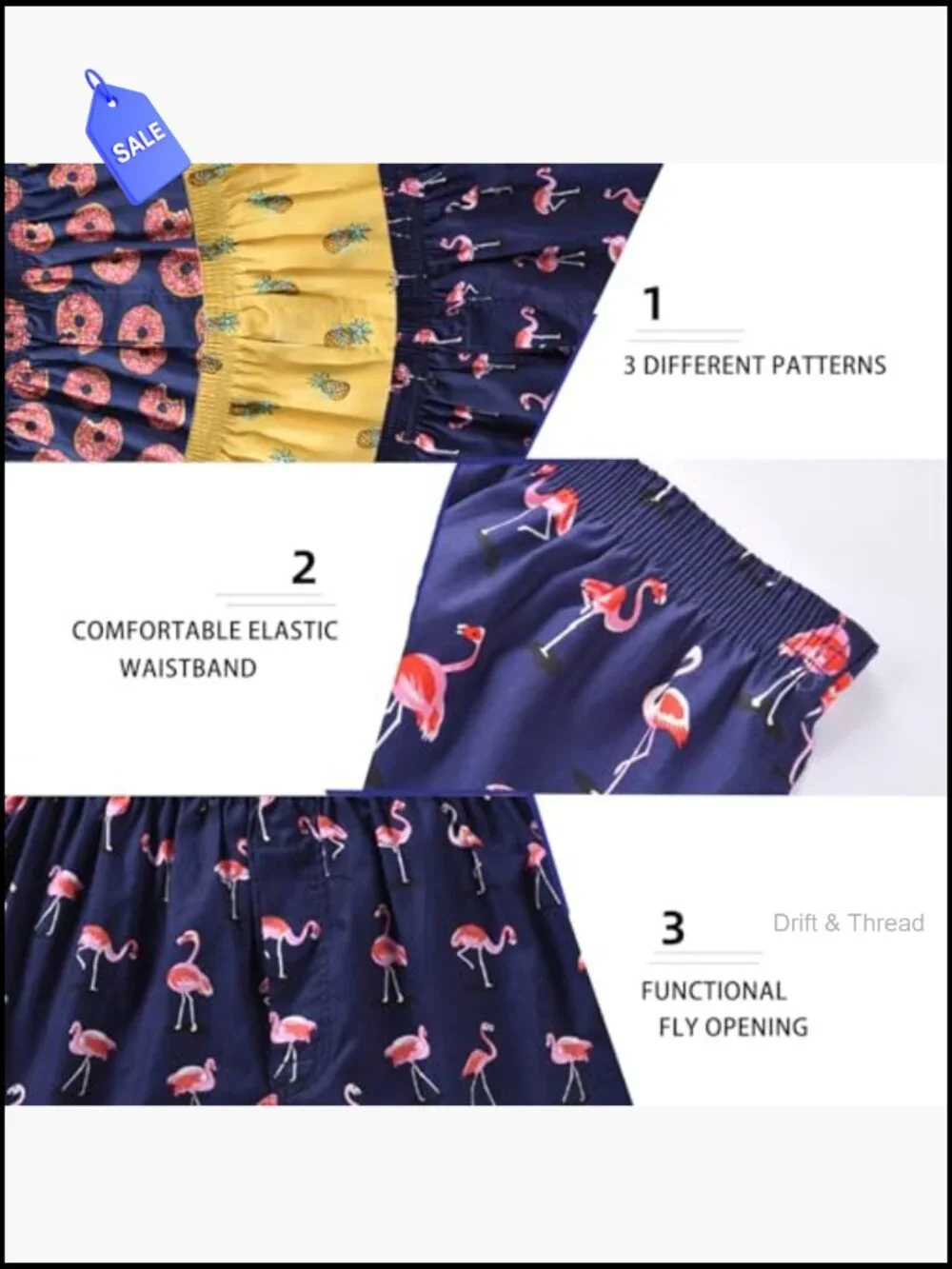 Mens Cotton Boxer Shorts 3-Pack Funny Novelty Loungewear Sleep Shorts
